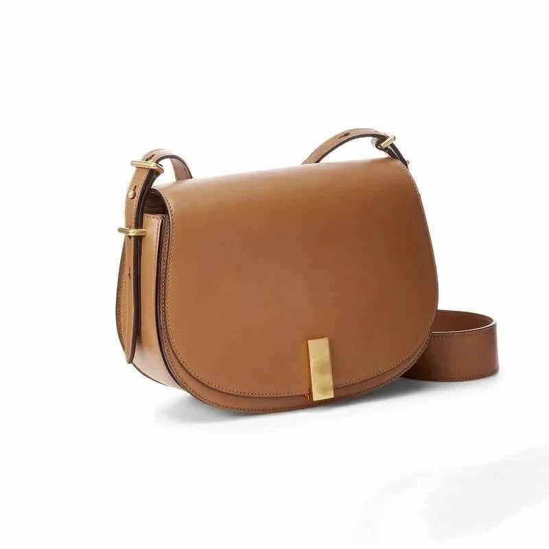 Design Damenmode lässige schlichte Umhängetasche Damen Leder Kupferschnalle Umhängetasche Echtes Leder Satteltasche weiblich