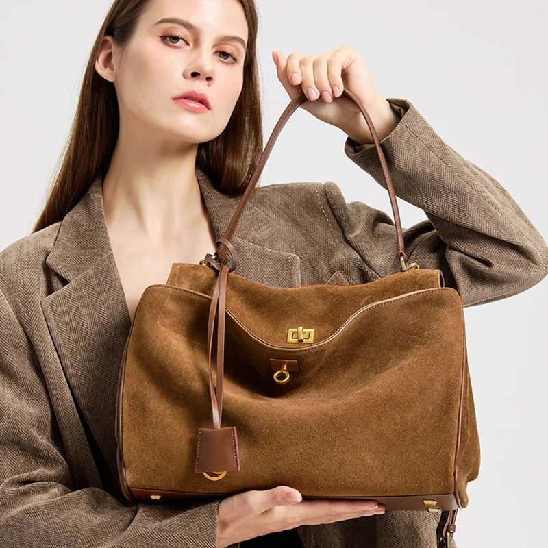 Grand sac à main femme en cuir véritable souple MYNELIA