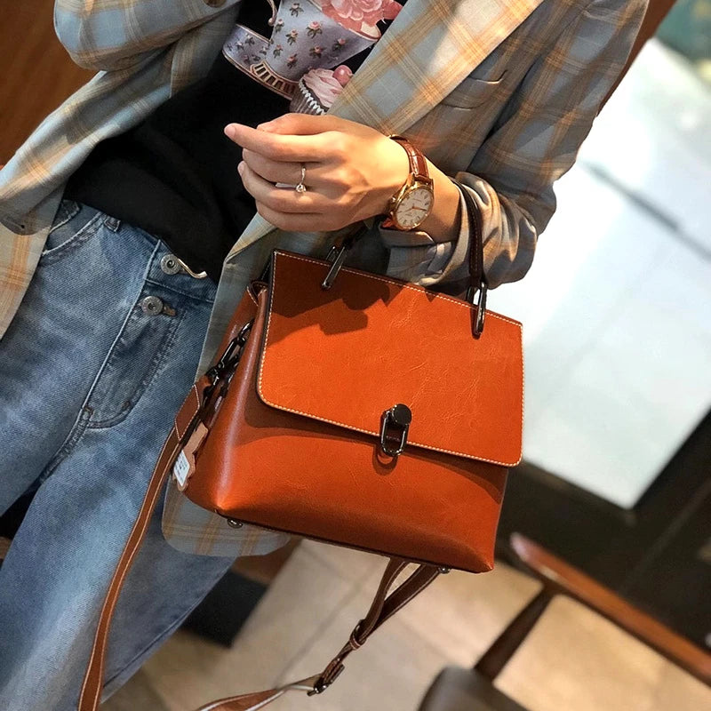 Sac à main rabat cuir véritable vintage – Flap Bag Luxe