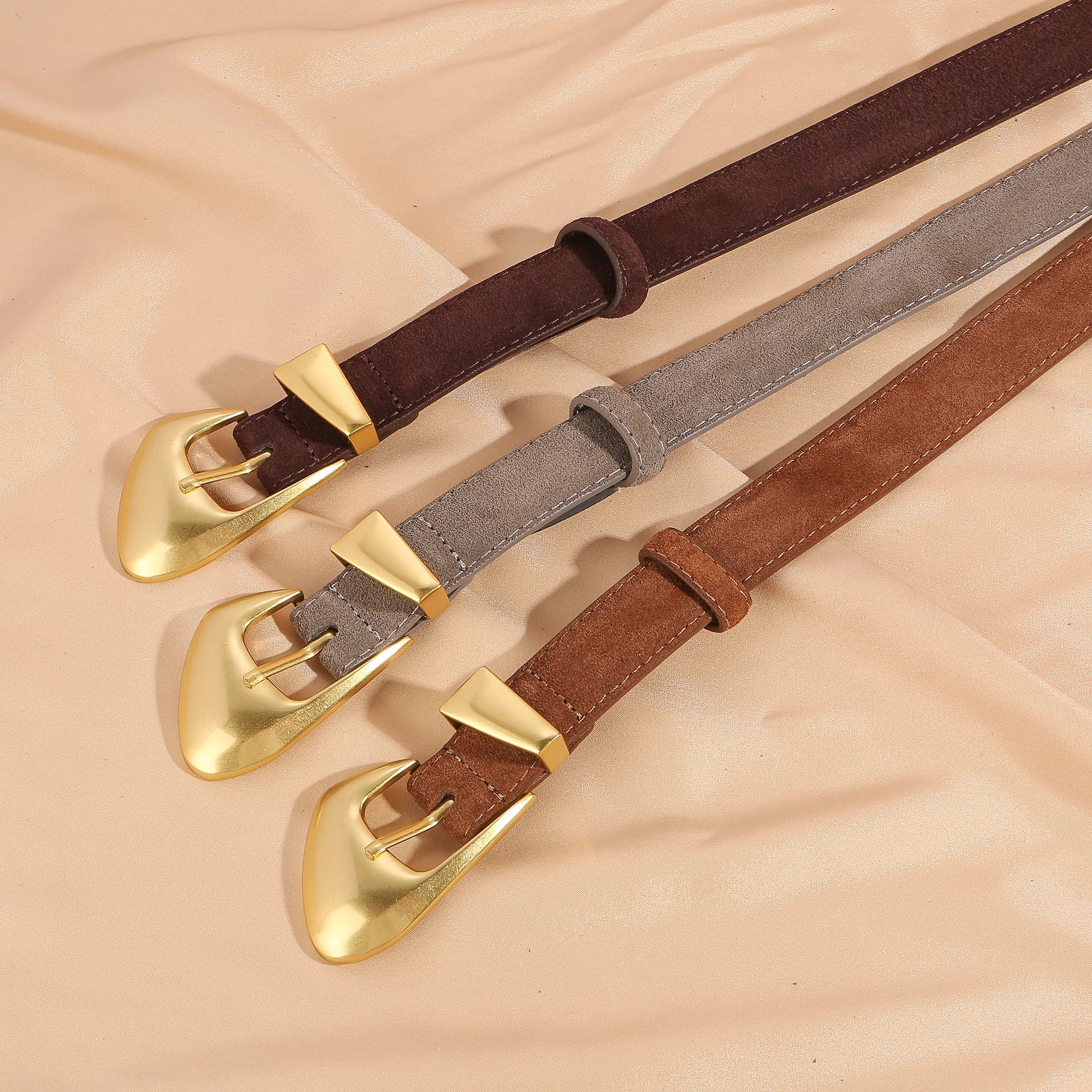 Ceinture femme suède boucle dorée – Style vintage