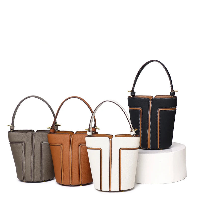 Sac seau cuir vache femme – Triple Port Bandoulière