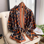 Foulard rectangulaire satiné à motifs anneaux – 180 × 90 cm