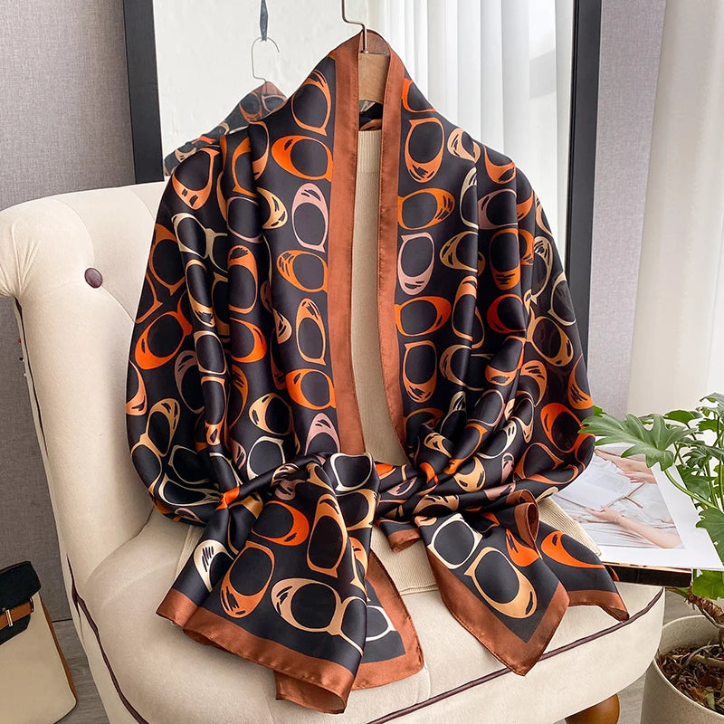 Foulard rectangulaire satiné à motifs anneaux – 180 × 90 cm