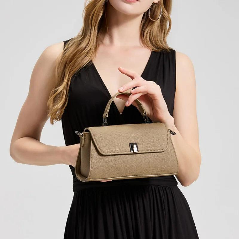 Sac à main en cuir grain Litchi Femme – Boucle Métal