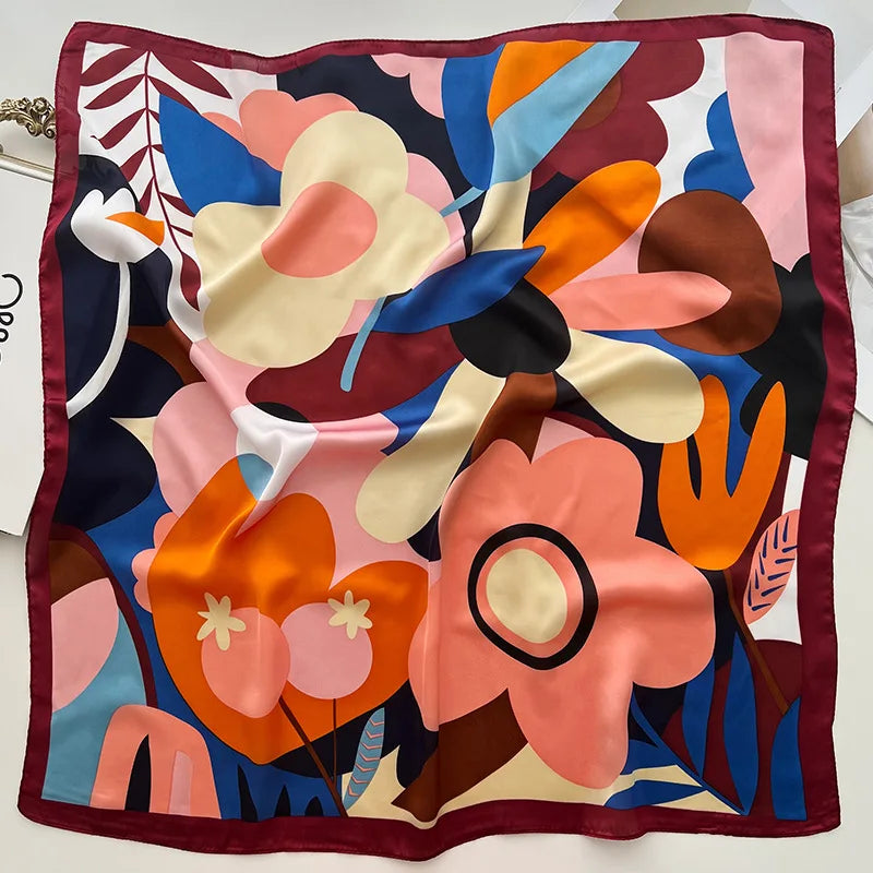 Foulard carré femme en polyester satiné – 70 × 70 cm