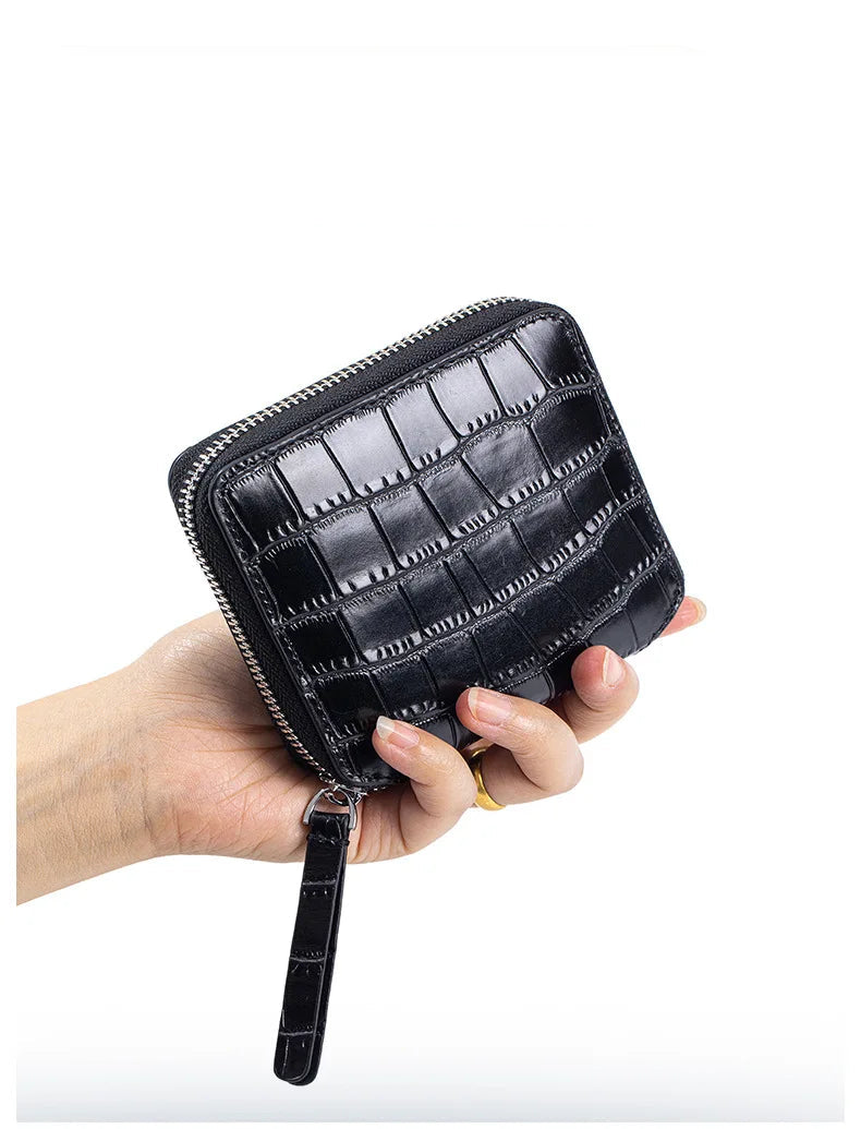 Portefeuille en cuir véritable – Motif alligator, protection RFID,8 compartiments