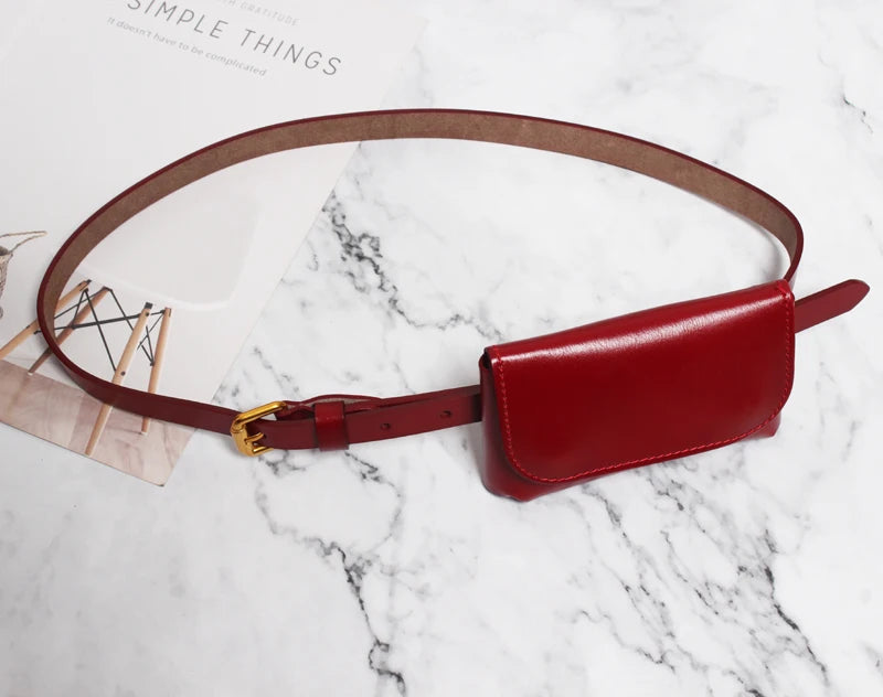 Ceinture cuir véritable avec pochette – Style Coréen Minimaliste