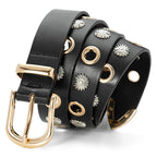 Ceinture femme en cuir PU – Rivets Dorés,Boucle Alliage, Style Fashion