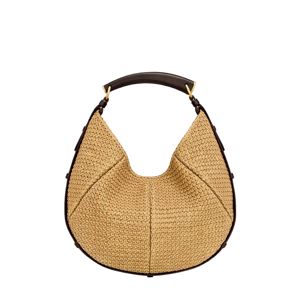 Sac croissant Paille tressée Femme – Bordures Cuir Style Bohème Chic Été & Quotidien