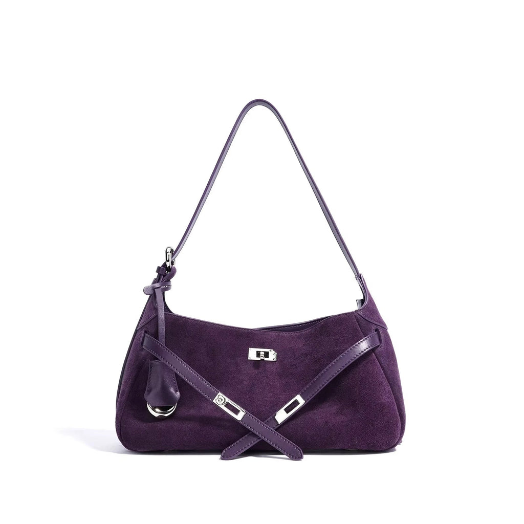 Sac à main en cuir véritable demi-Lune-Fermeture tourniquet MYNELIA