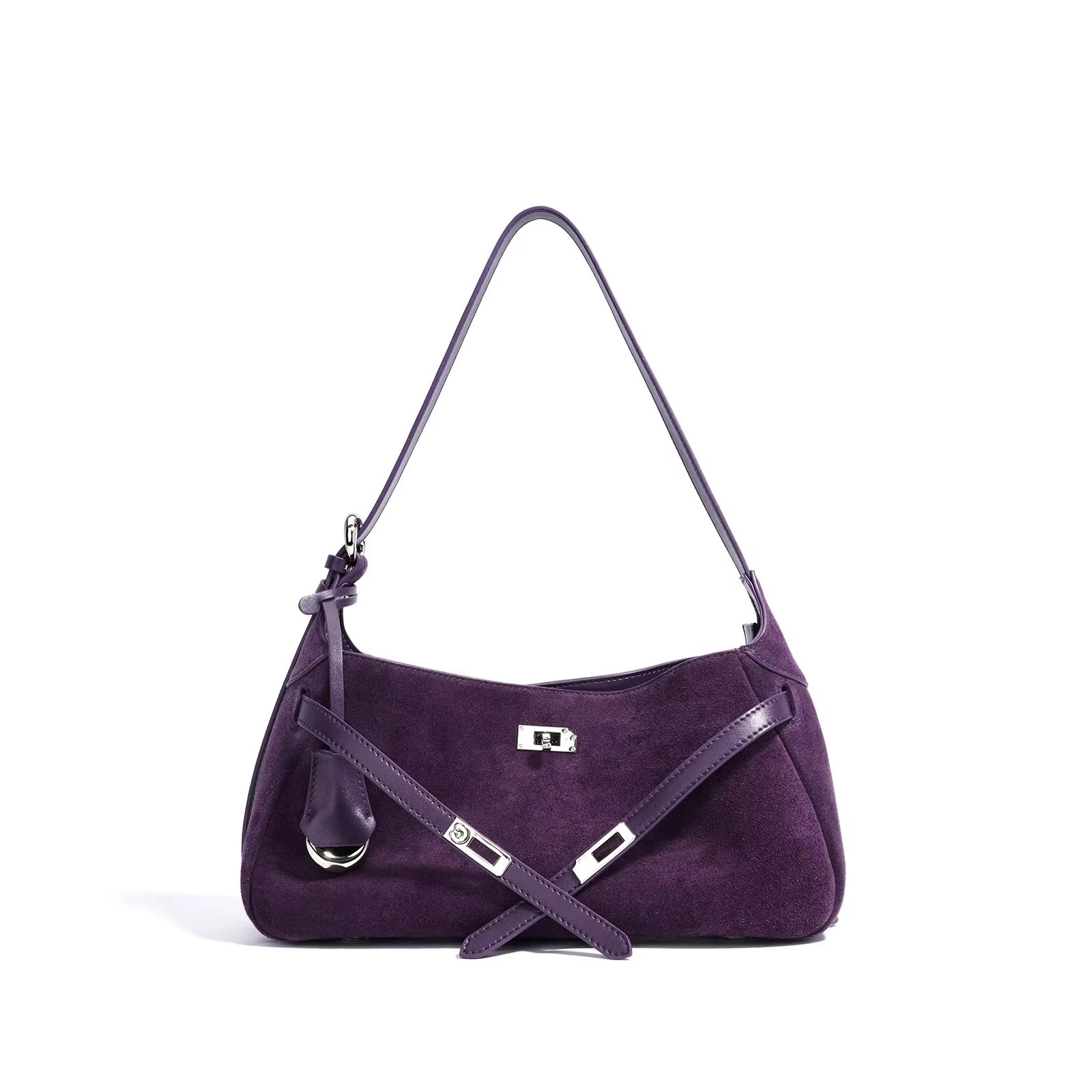 Sac à main en cuir véritable demi-Lune-Fermeture tourniquet MYNELIA