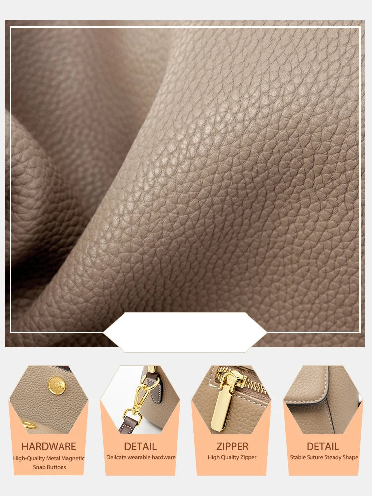 Sac bandoulière en cuir de vache véritable-Fermeture Zip & Finitions dorées MYNELIA