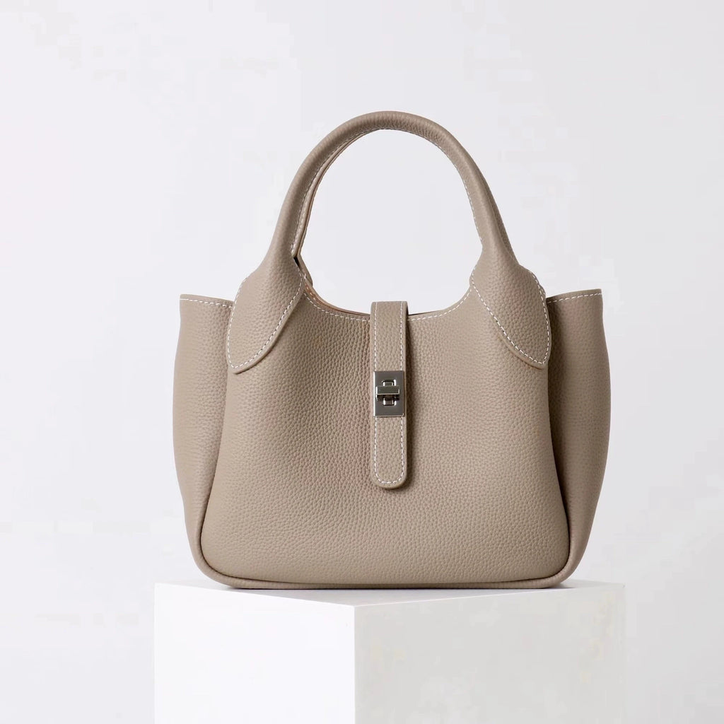 2026 Neue hochwertige Damen-Eimertasche aus Rindsleder, kleine Schulter-Umhängetasche, elegante Pendlerhandtasche für Damen, Grau