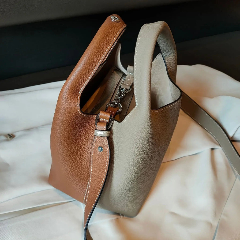 Sac Seau en Cuir de Vachette Naturel – Cabas Chic Femme MYNELIA