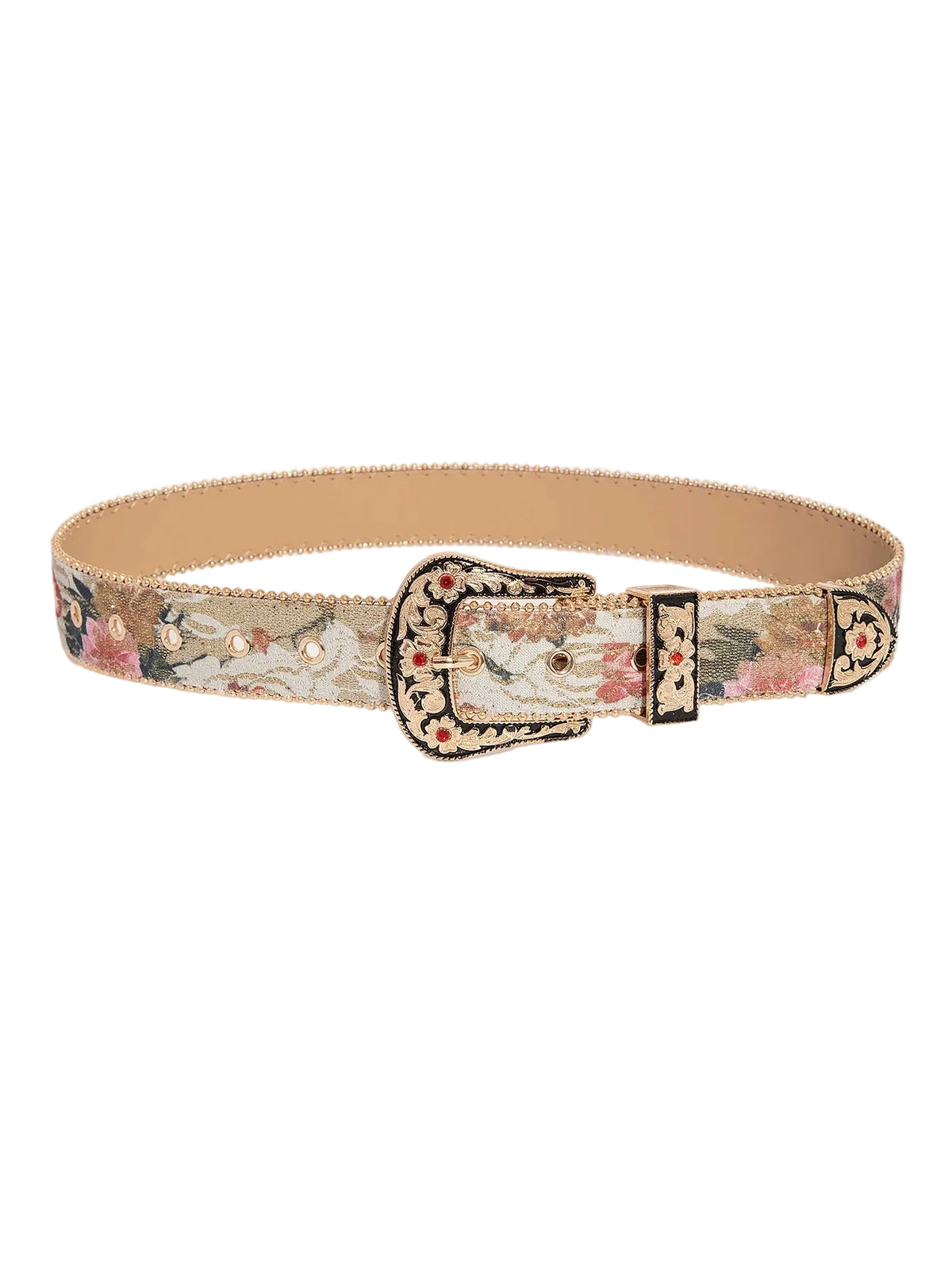 Ceinture femme en simili cuir PU à motif floral – Boucle ornée