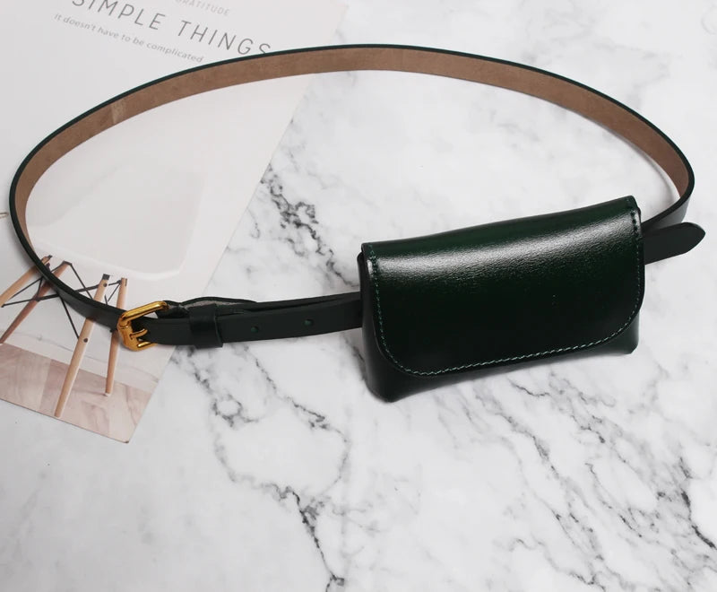 Ceinture cuir véritable avec pochette – Style Coréen Minimaliste