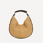 Sac croissant Paille tressée Femme – Bordures Cuir Style Bohème Chic Été & Quotidien