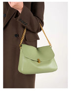 Sac Rabat Cuir Véritable Chaîne Dorée Verrou Flap
