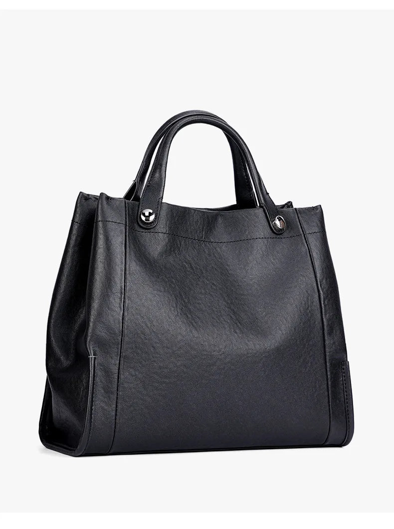 Sac cabas souple en cuir véritable à poches intérieures