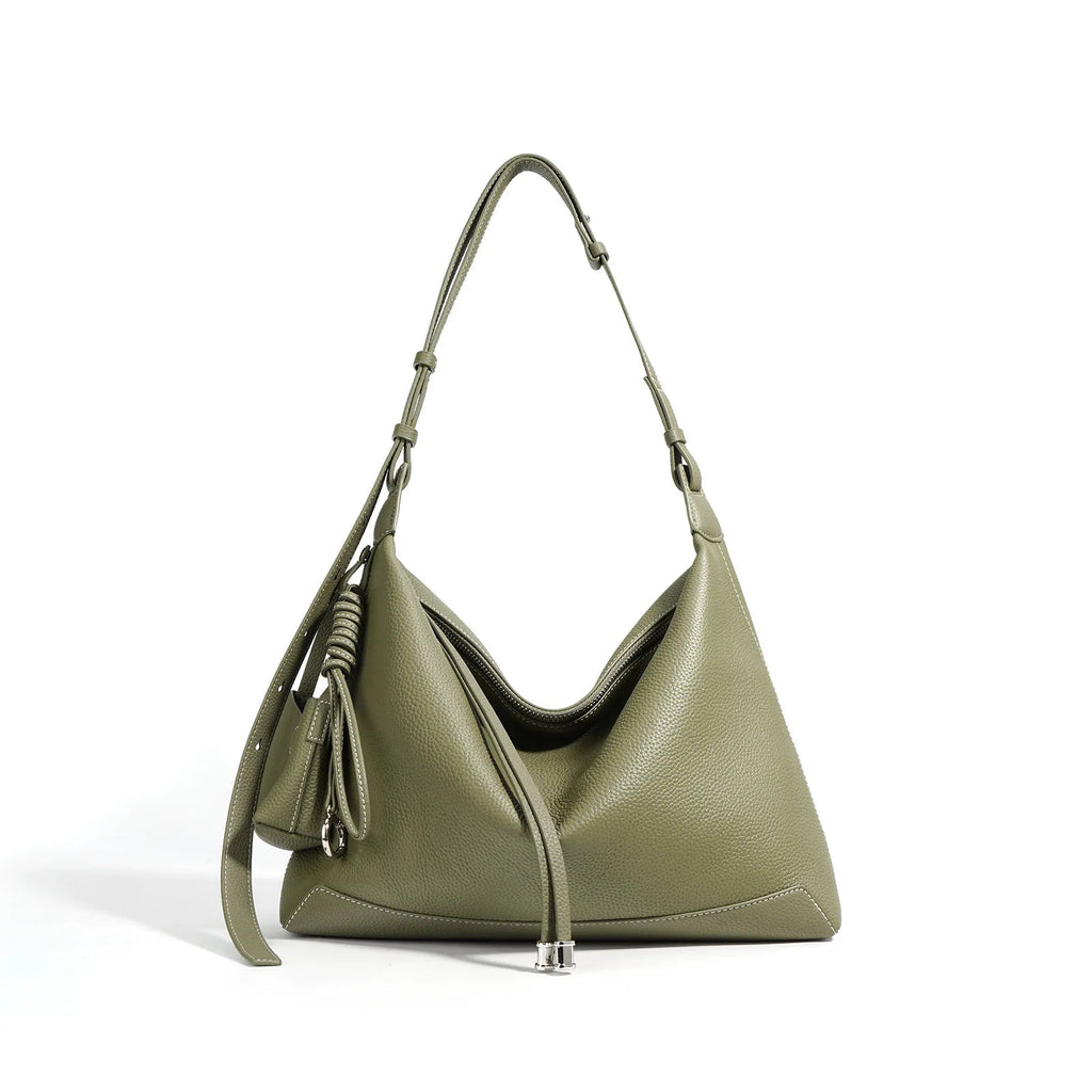 New Ins Chic Designer Large Capacity Commuter Tote First Layer Genuine Cow Leather Women's Handbag Connect with Small Purse MYNELIA