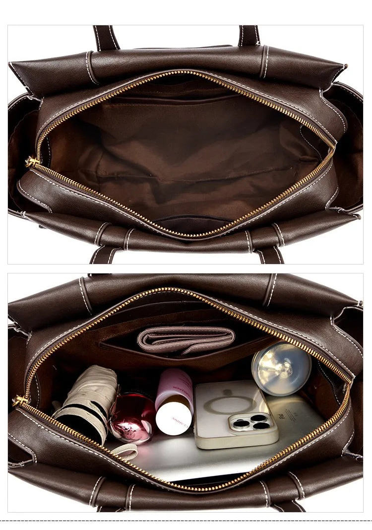 Sac Tote PU Cuir Vegan Souple Double Fermeture