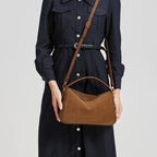 Sac en daim et cuir véritable-Tote Bag luxe bandoulière MYNELIA