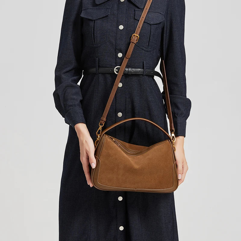 Sac en daim et cuir véritable-Tote Bag luxe bandoulière MYNELIA