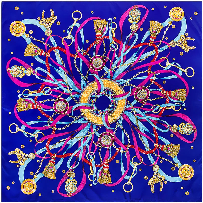 Grand foulard carré imprimé chaînes et rubans