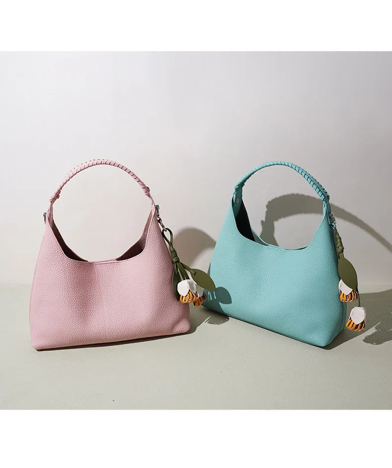 Sac bucket en cuir véritable grain supérieur – Style casual chic