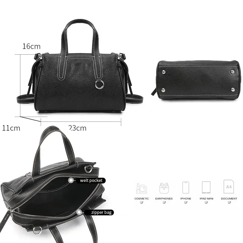 Sac Satchel Cuir Souple Doublure Poches Épaule Croisé