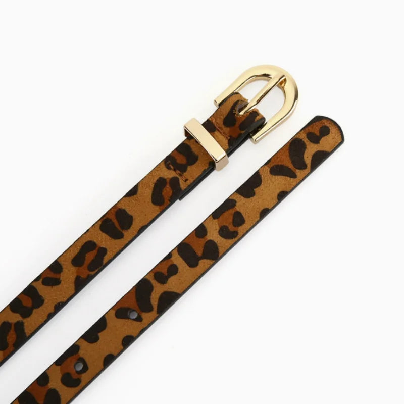 Retro Boho Stil Leopardenmuster Dünner PU-Gürtel - Schmaler Dekorationsgürtel für Damen Alltag & Party