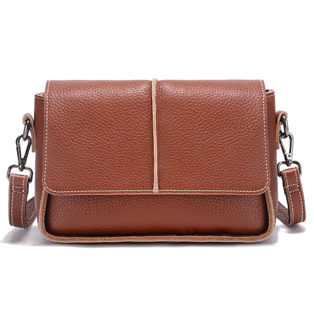 Sac bandoulière cuir véritable –Pochette Carrée Rabat Style Rétro MYNELIA