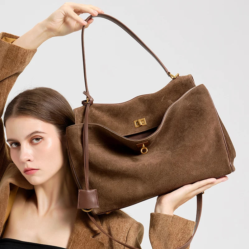 2025 Autumn Winter Women's Suede genuine leather Bag Shoulder Handbag Large Capacity Single Tote Bag Handbag Luxury Designer Bag MYNELIA