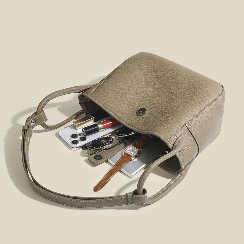 Genuine Leather Women's Shoulder bag niche design fashion lady's basket bag soft cowhide bucket bag handbag for women MYNELIA