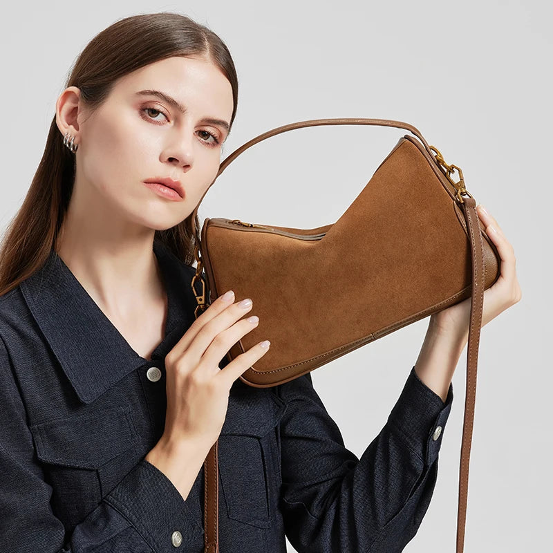 Sac en daim et cuir véritable-Tote Bag luxe bandoulière MYNELIA