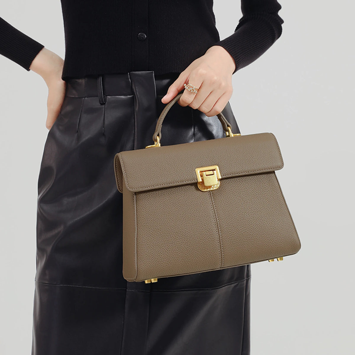 ITAMOOD 27cm Damenhandtasche aus echtem Leder mit verstellbarem Riemen, große Mehrzweck-Umhängetasche für den täglichen Gebrauch