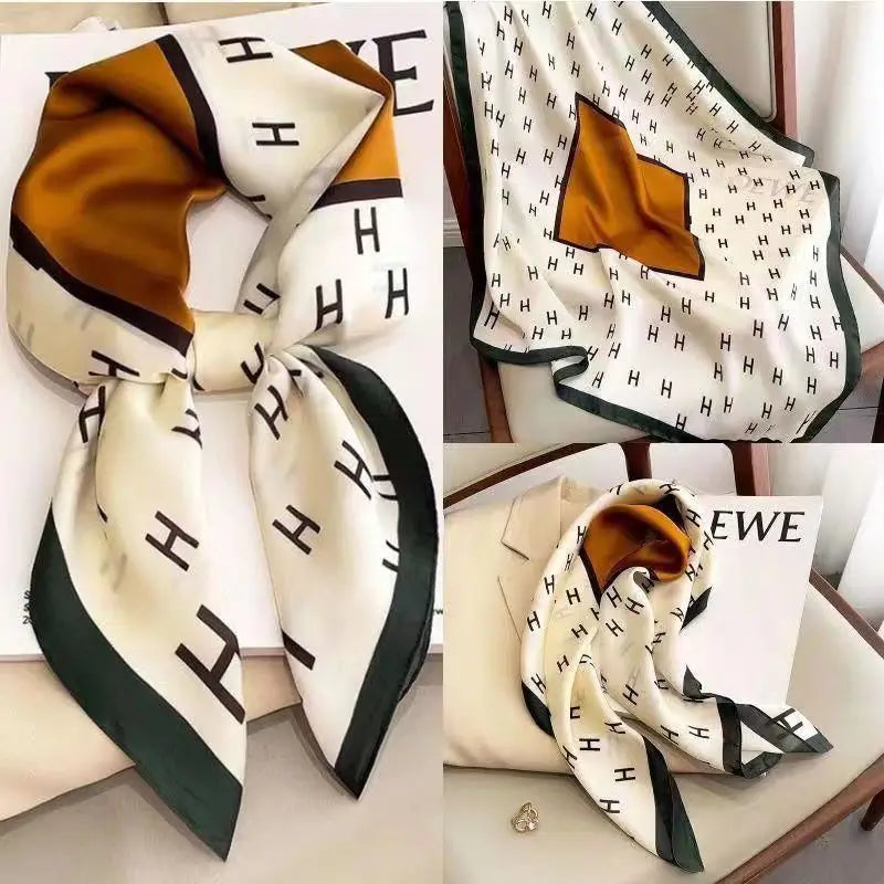 Fashion Luxury Brand 70cm Silk Square Scarf Women Satin Neck Tie Female Hair Bandana Headkerchief Shawl Wrap Hijab Echarpe MYNELIA