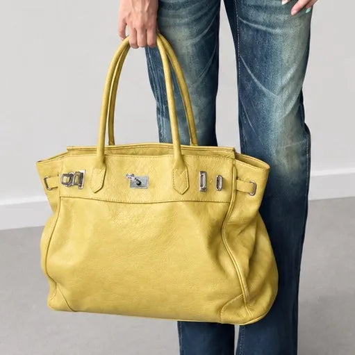 Sac Tote en cuir PU Souple Boucles Métal Double Poignée