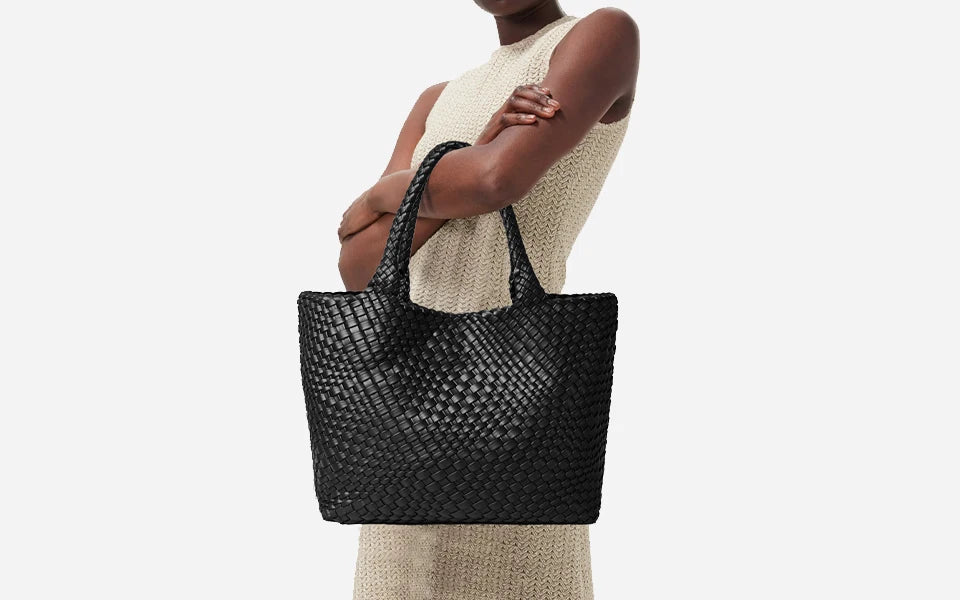 Sac Tote tressé en cuir PU vegan – Artisanal, Fermeture Hasp