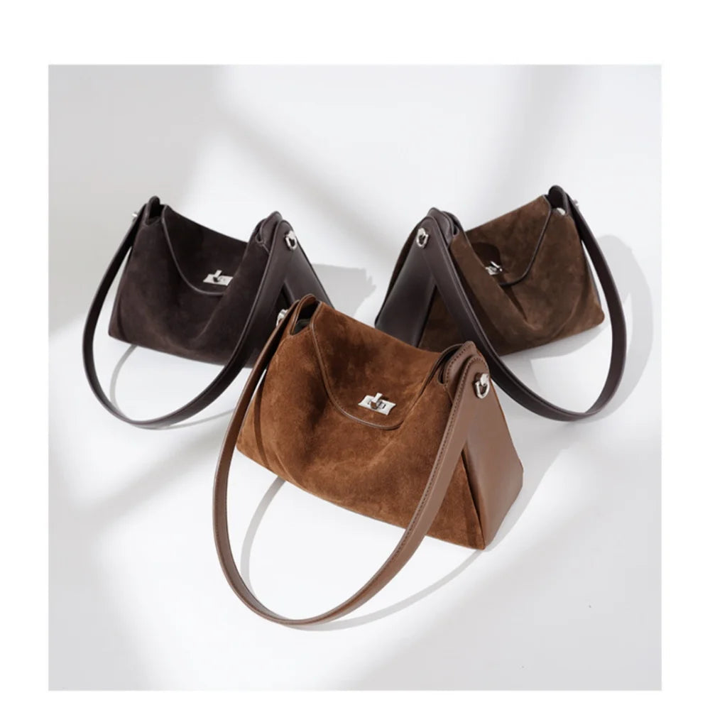 Sac tote en velours Suédé & cuir de vache-Grande Capacité MYNELIA
