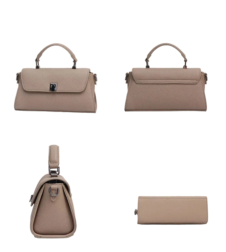 Sac à main en cuir grain Litchi Femme – Boucle Métal