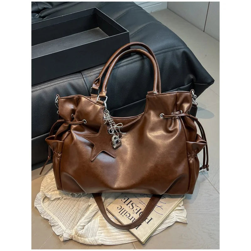 Sac cabas souple en simili cuir PU avec pendentif étoile