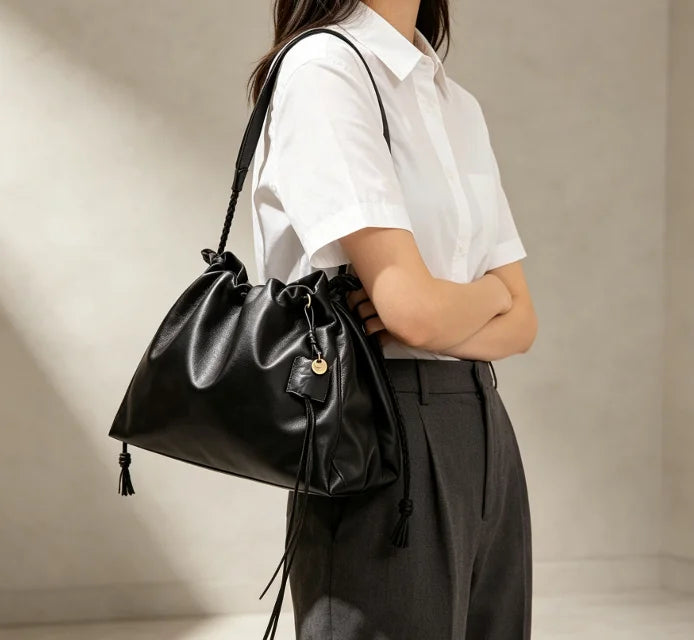 Tote PU Grande Capacité Drawstring Commuter Unisexe