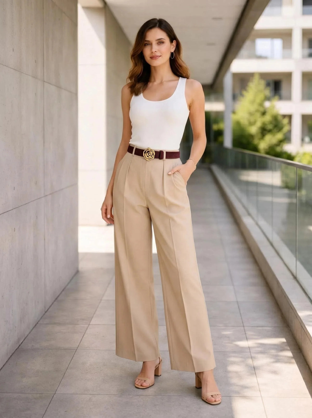 Ceinture fine cuir Femme – Boucle fleur dorée