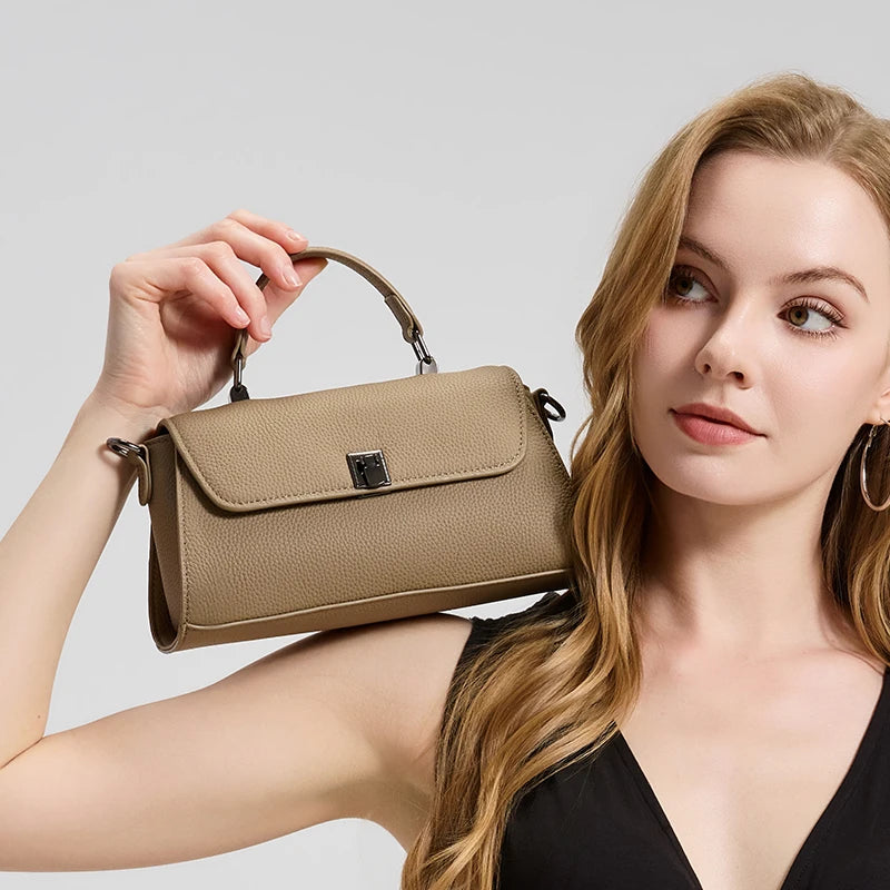 Sac à main en cuir grain Litchi Femme – Boucle Métal