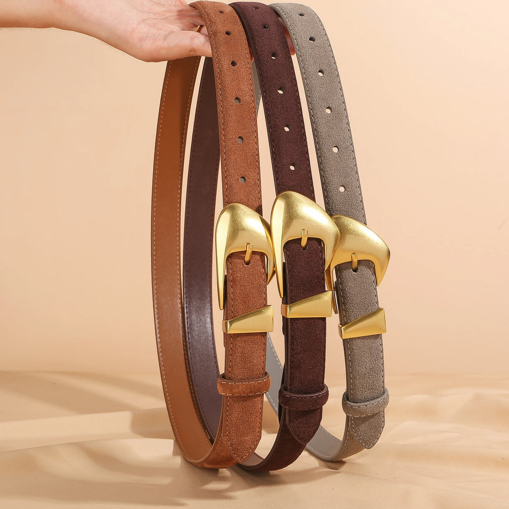 Ceinture femme suède boucle dorée – Style vintage