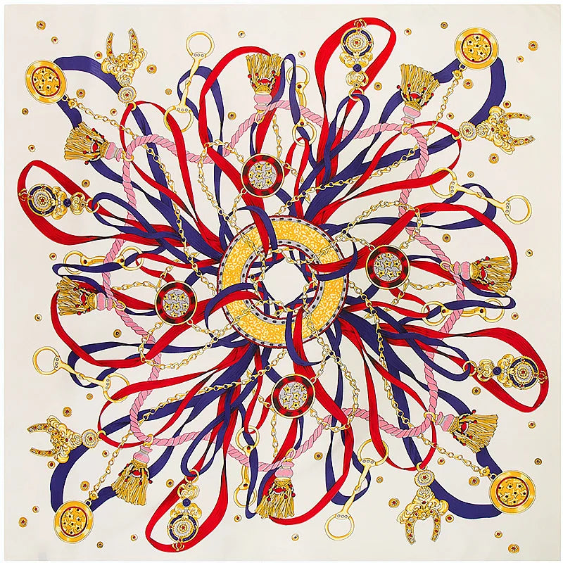Grand foulard carré imprimé chaînes et rubans