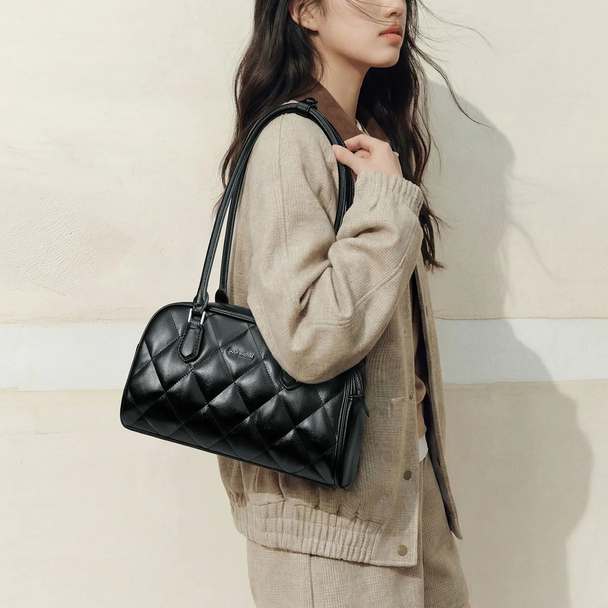 GOLF QUALITY Elegante weiche PU-Leder Boston Tasche für Damen Einzelschulter Umhängetasche Einfarbige Handtasche Sling Umhängetasche