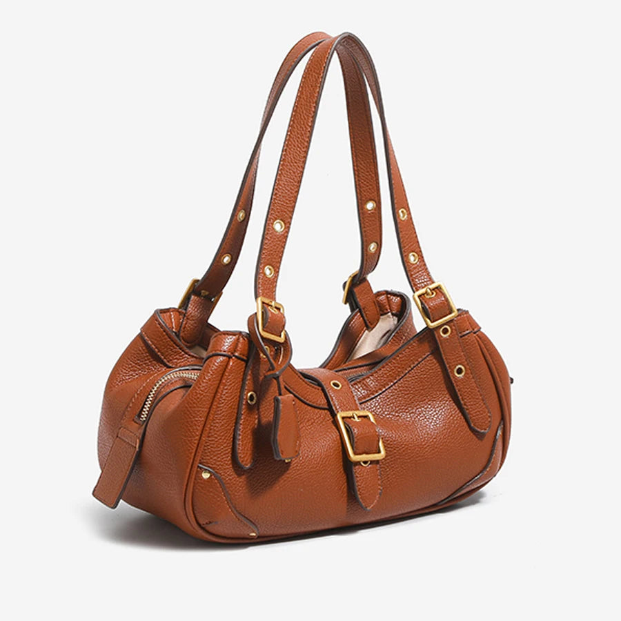 Sac épaule vintage esprit biker en cuir PU