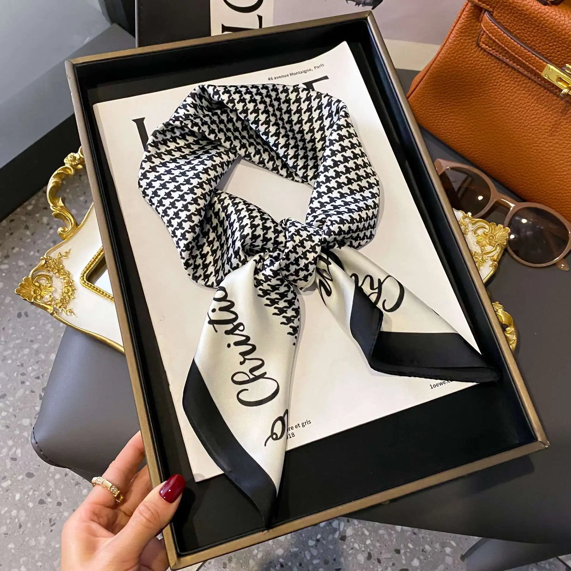 Fashion Luxury Brand 70cm Silk Square Scarf Women Satin Neck Tie Female Hair Bandana Headkerchief Shawl Wrap Hijab Echarpe MYNELIA
